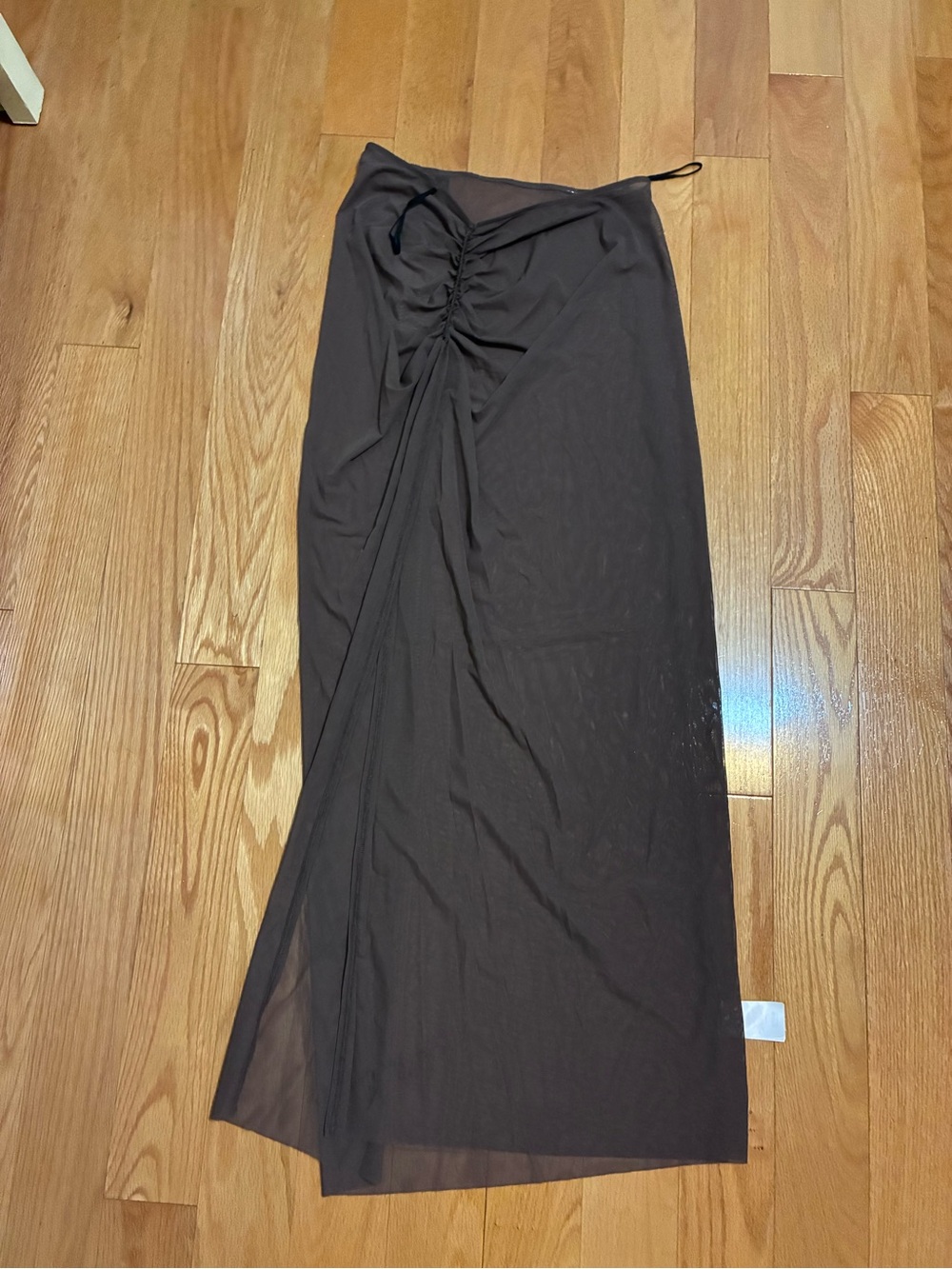 bond-eye Brown Ruched Sheer Claudia Maxi Skirt Swim Coverup Rosewood Mesh